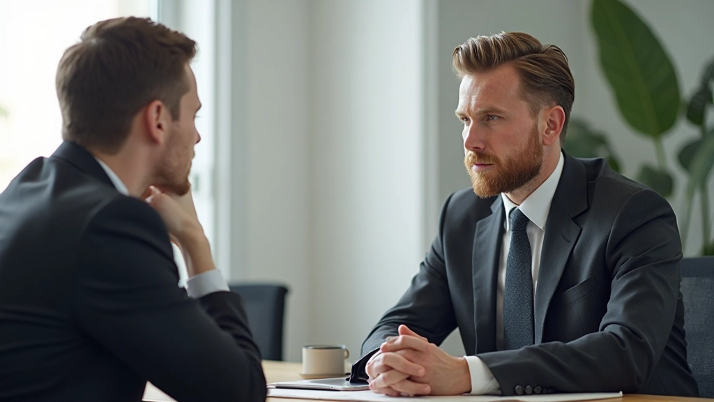 Dvaja ľudia sa pozorujú s úprimným záujmom v profesionálnej atmosfére