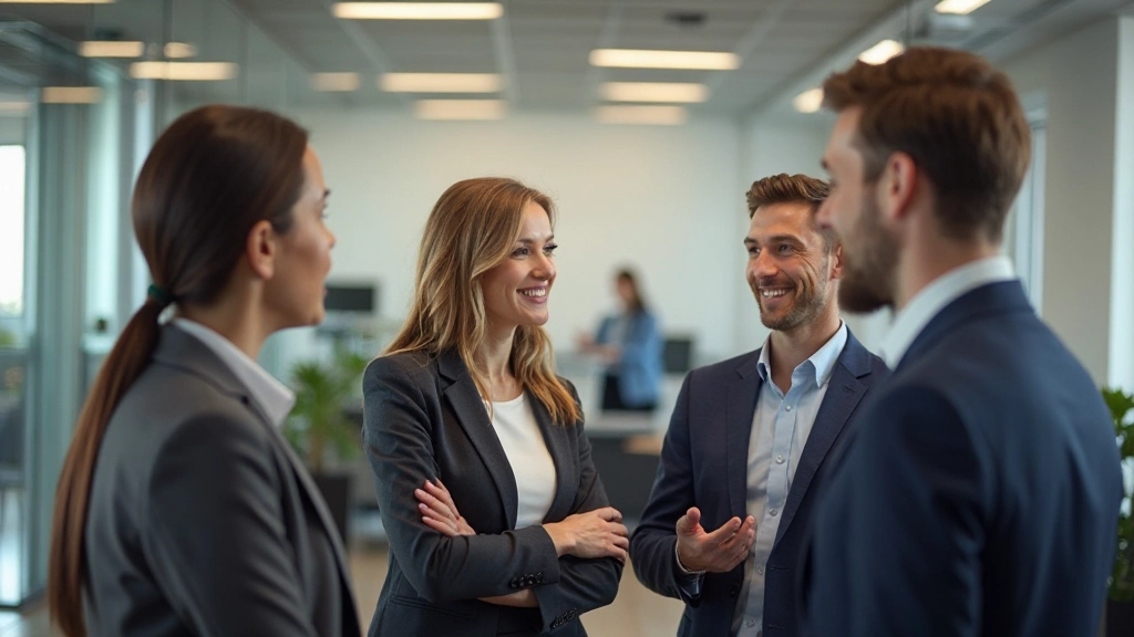 Profesionálny tím v kancelárií sa navzájom komunikuje prostredníctvom giest a výrazov tváre