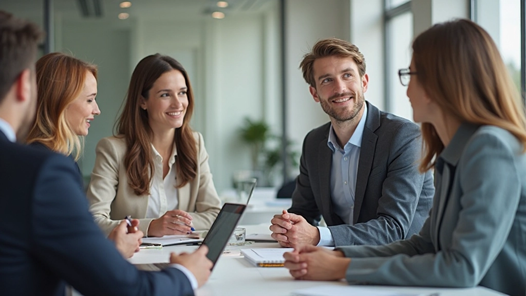 Tím kolegov sedí okolo stola a diskutuje o projektoch a stratégiách komunikácie
