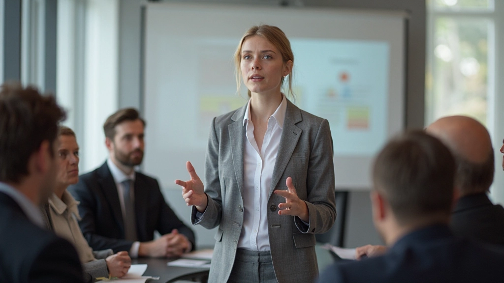 Profesionálny školiteľ komunikácie vedúci workshop v seminárnej miestnosti s účastníkmi