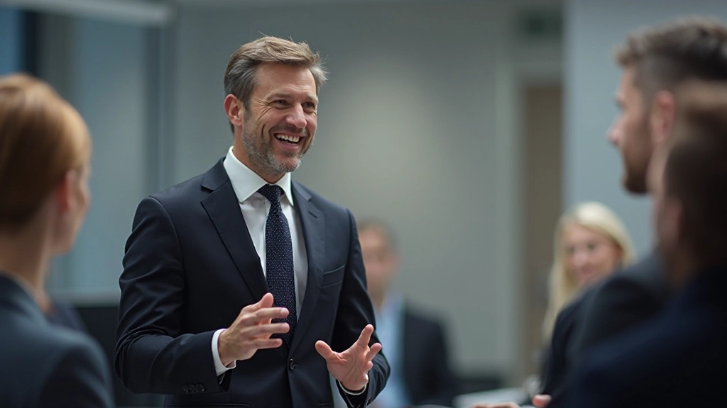 Sebavedomý profesionál s otvoreným telesným jazykom počas pracovného stretnutia