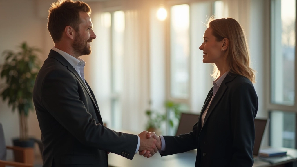 Muž a žena sa podávajú ruky pri profesionálnom stretnutí, čo demonštruje neverbálnu komunikáciu