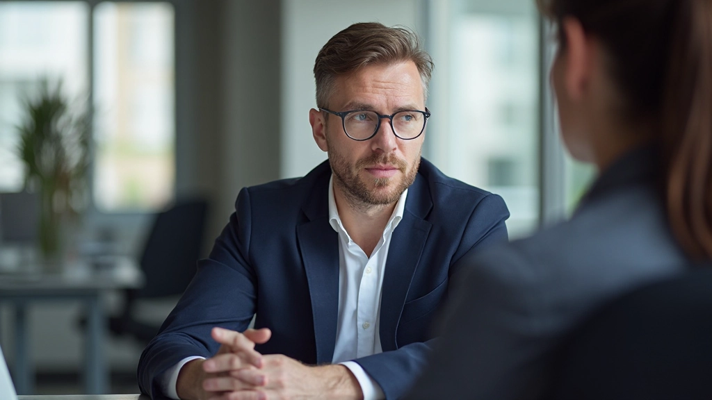 Vedúci tímu počúva člena tímu počas individuálneho stretnutia v kancelárií