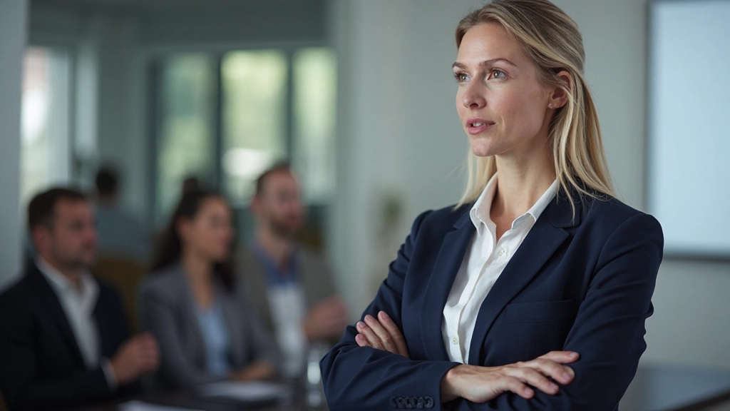 Žena profesionálne prezentuje pred skupinou poslucháčov v modernej konferenčnej miestnosti